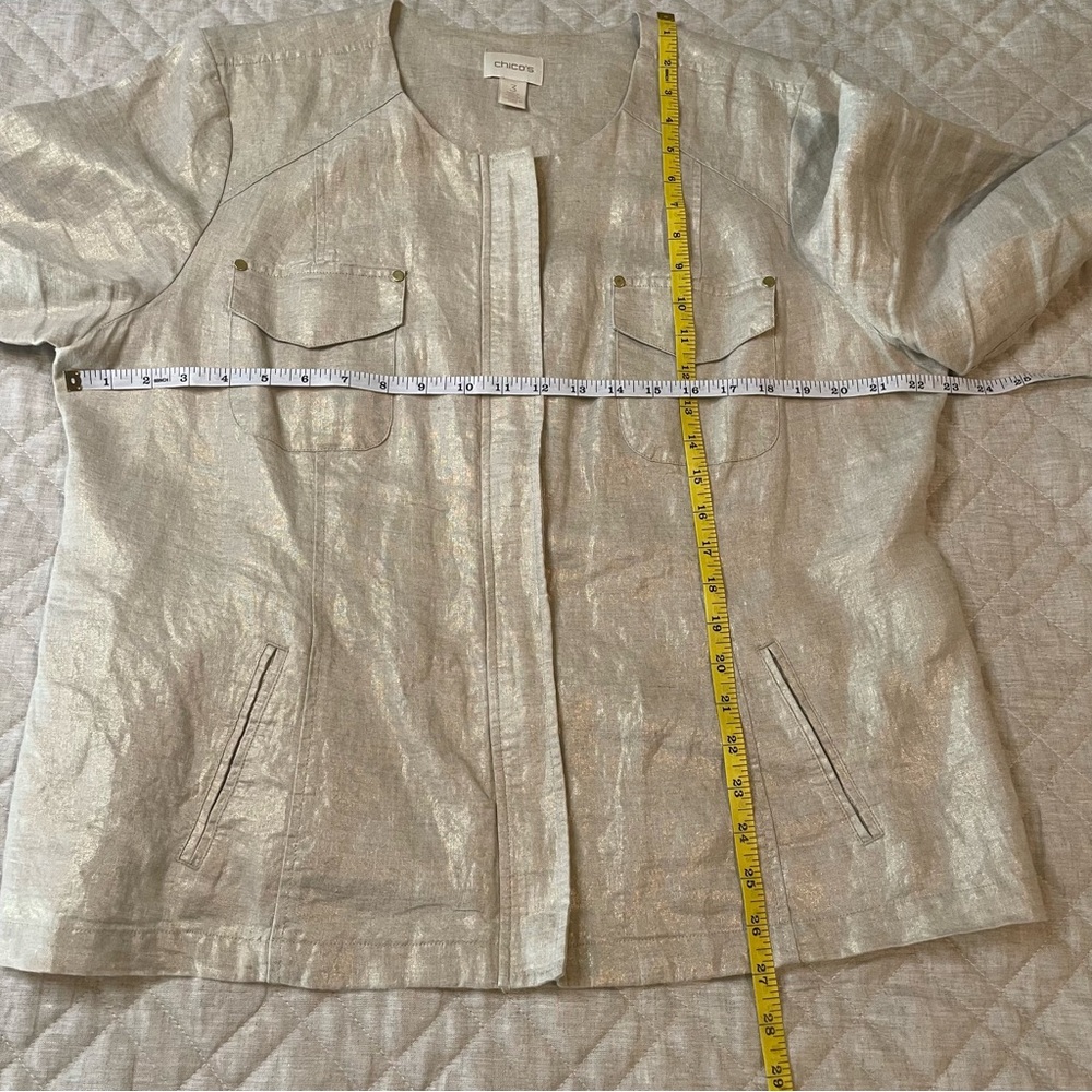 Chico’s Linen Metallic Gold Zip Up Front Jacket Size 3 / XL / 16 - Picture 8 of 16